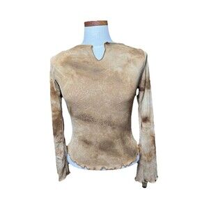 VTG Sfuzi Whimsical Fairy Core Mesh Top Glitter Tie Dye Bell Sleeve Boho Gypsy